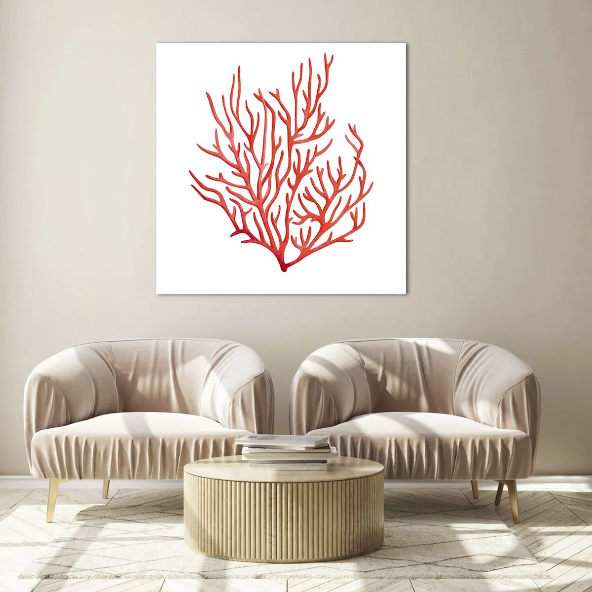 Quadro em vidro - Filigrana coral - 70x70 cm