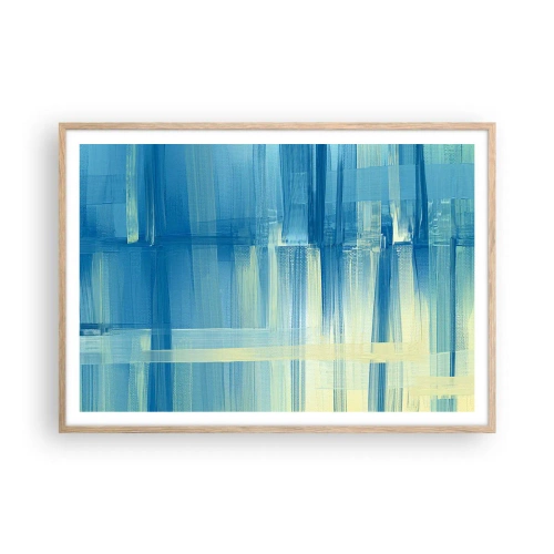 Pôster com moldura de carvalho claro - Composição em turquesa - 100x70 cm