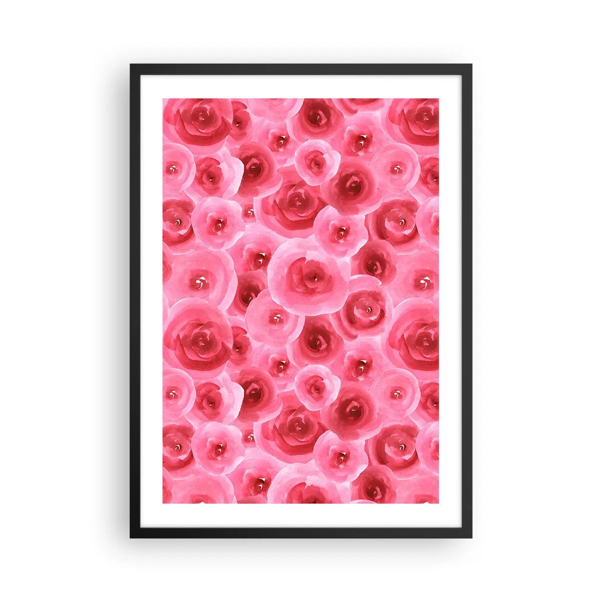 Pôster com moldura preta - Rosas cor de rosa em aquarela em estilo romântico - 50x70cm - Rosas acima e abaixo - Decoração de parede moderna para a sala de estar e quarto ARTTOR