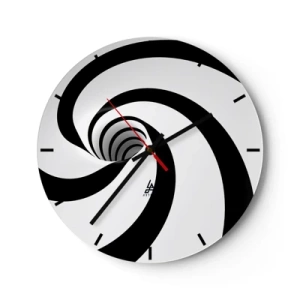 Relógio de parede - Relógio em vidro - Espiral dinâmica em preto e branco - 30x30cm - Deixar levar-se pelo vórtice - Decoração de parede moderna para a sala de estar, cozinha e quarto ARTTOR