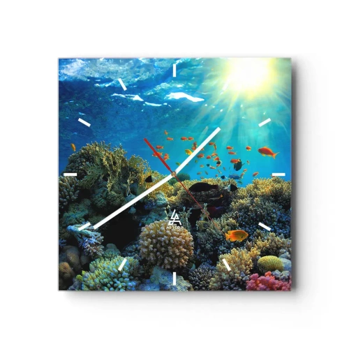 Relógio de parede - Relógio em vidro - Tesouros subaquáticos - 30x30 cm