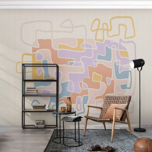 Papel de Parede Autocolante Deluxe Sticker - Labirinto – uma aventura alegre - Minimalismo, Pastel, Linhas - 100x70 cm