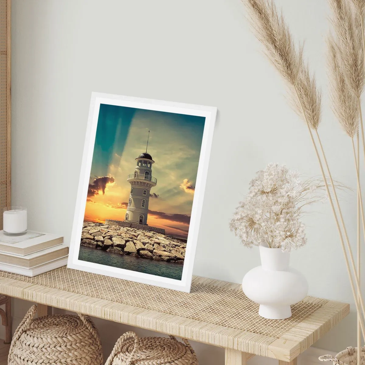 Pôster em moldura branca - Luz - Bondade - Beleza - 61x91 cm