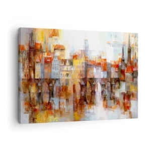 Quadro em tela - Um panorama pitoresco da cidade com uma ponte em cores de outono - 70x50cm - Debaixo da ponte também é bonito - Decoração de parede moderna para a sala de estar e quarto ARTTOR