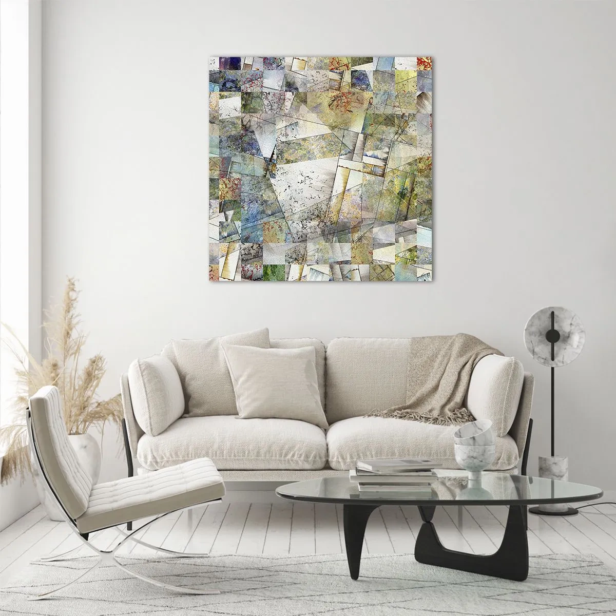 Quadro em vidro - Embaralhamento geométrico - 40x40 cm