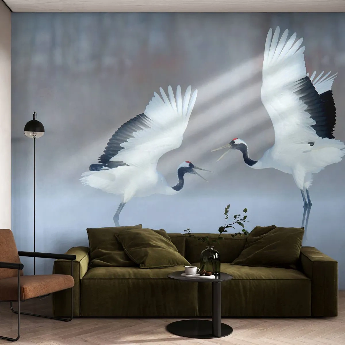 Papel de Parede Autocolante Deluxe Sticker - Dança no nevoeiro - Inverno, Pássaro, Natureza - 400x280 cm