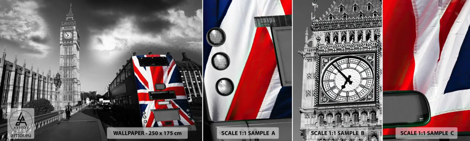 Amostra de papel de parede autocolante Deluxe Sticker - Grande e orgulhosa - Cidade, Londres, Ônibus de Londres - 100x30 cm