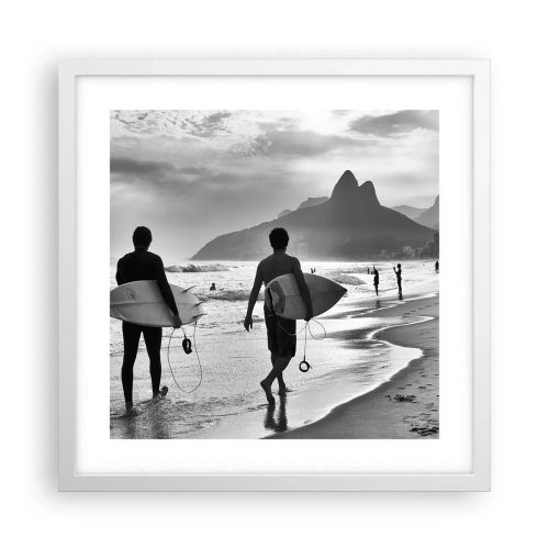 Pôster em moldura branca - Samba para uma onda - 40x40 cm