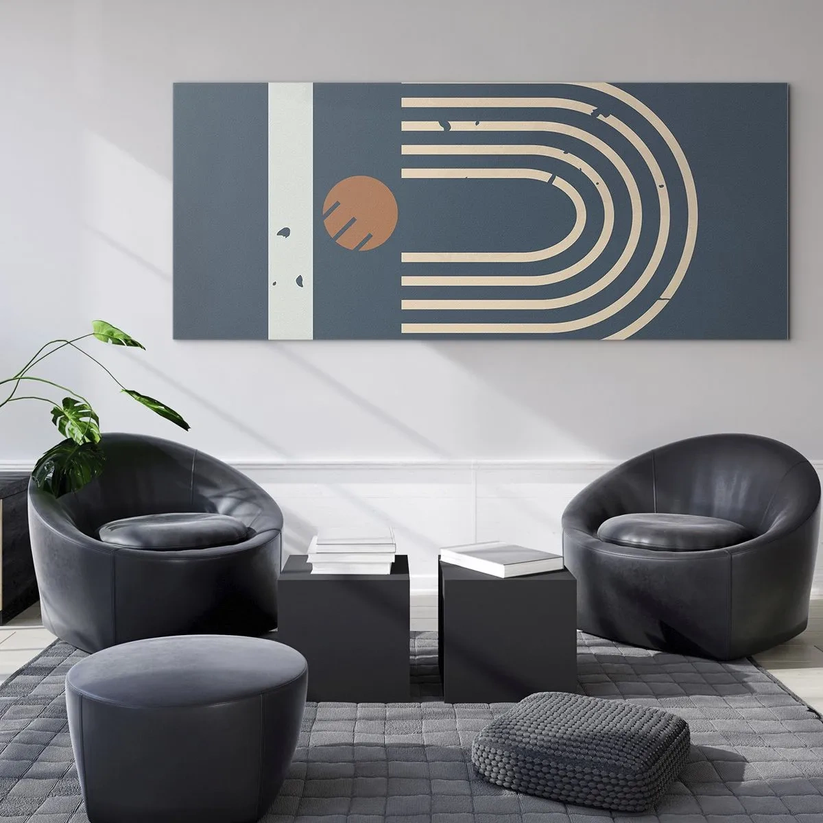 Quadro em vidro - Geometria em azul marinho - 100x40 cm