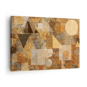 Quadro em tela - Figuras geométricas abstratas em tons quentes - 70x50cm - Estudo Cubista em Bronze - Decoração de parede moderna para a sala de estar e quarto ARTTOR