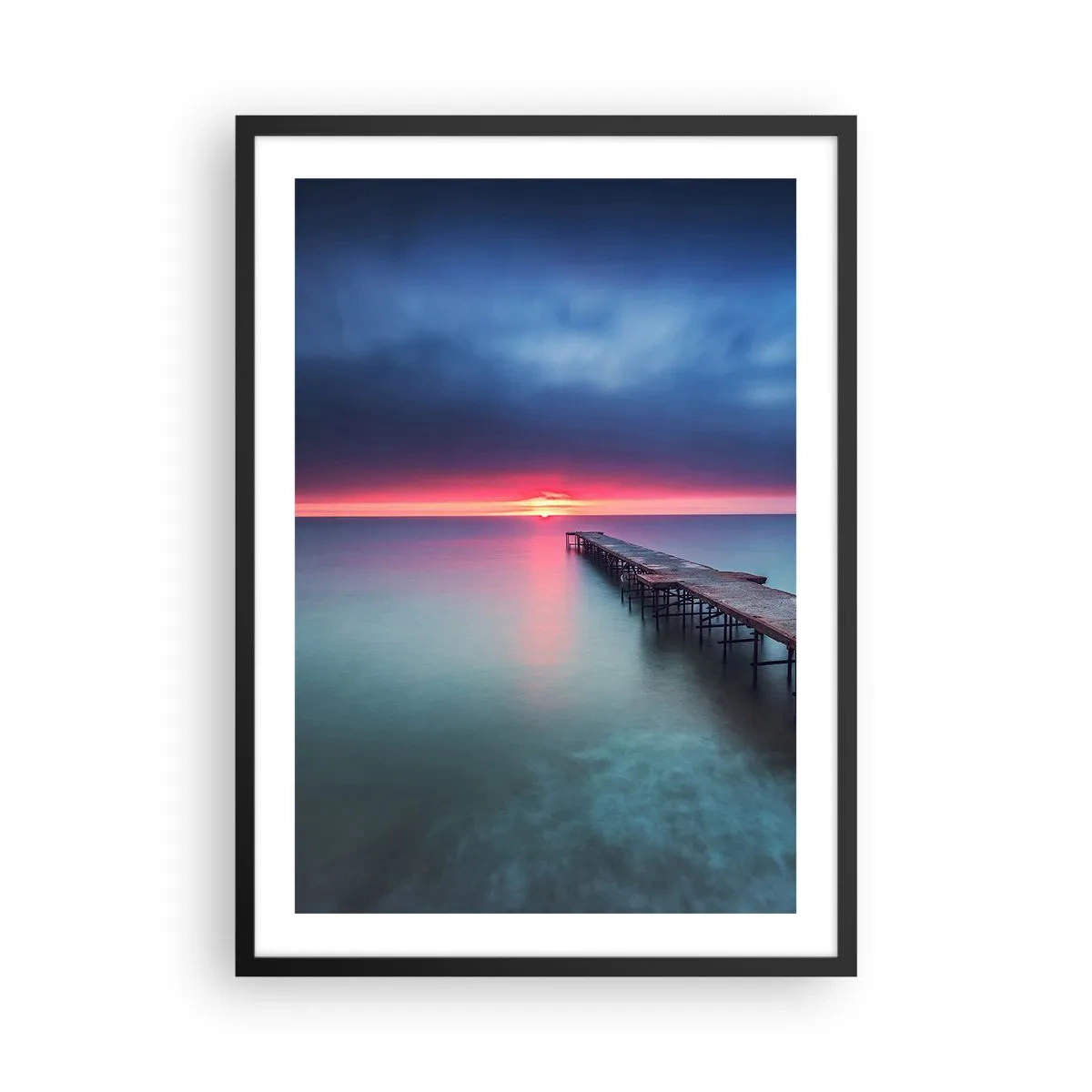 Pôster com moldura preta - Um cais estendendo-se em direção a um mar calmo ao pôr do sol - 50x70cm - Entre o céu e a terra - Decoração de parede moderna para a sala de estar e quarto ARTTOR