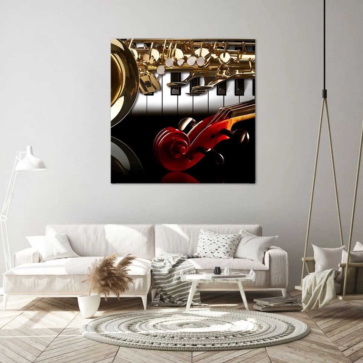 Quadro em tela - Metal, madeira e marfim - 60x60 cm