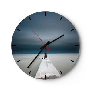 Relógio de parede - Relógio em vidro - Uma ponte minimalista que leva ao farol em frente ao mar - 30x30cm - Ao encontro do infinito - Decoração de parede moderna para a sala de estar, cozinha e quarto ARTTOR