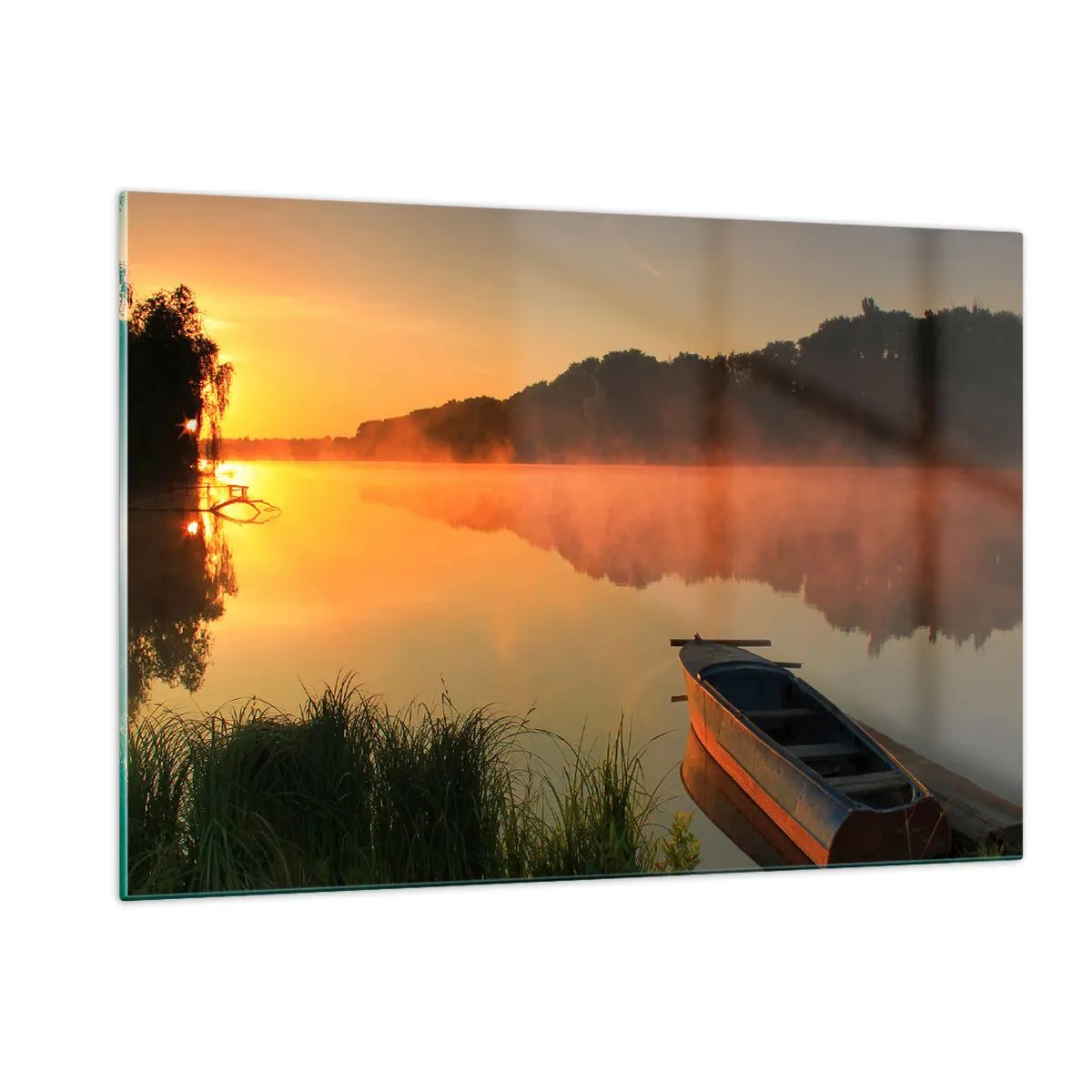 Quadro em vidro - Nascer do sol sobre a água como um espelho - 120x80 cm