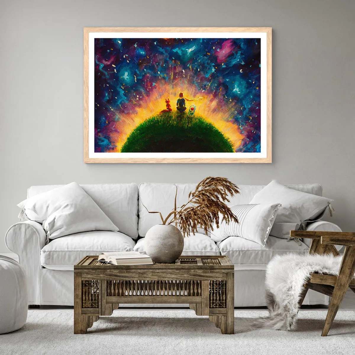 Pôster com moldura de carvalho claro - Amor e amizade - o mundo inteiro - 100x70 cm