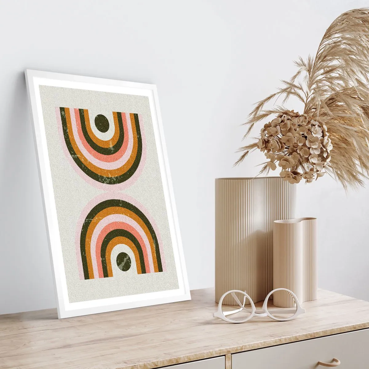 Pôster em moldura branca - Abstração gêmea - 70x100 cm