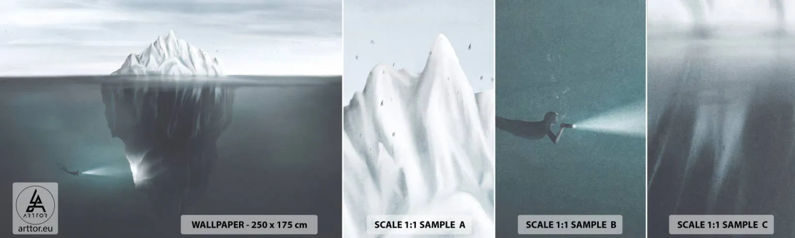 Amostra de Papel de Parede Standard Eco - Mistério subaquático - Iceberg, Geleira, Mergulhador - 100x30 cm