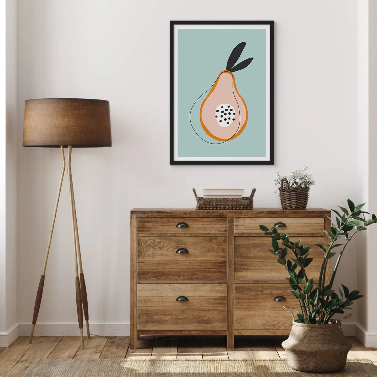 Pôster com moldura preta - Ilustração abstrata de uma pêra em um fundo de menta - 50x70cm - Penetrar na natureza das coisas - Decoração de parede moderna para a sala de estar e quarto ARTTOR