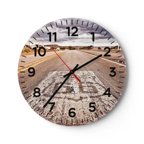 Relógio de parede - Relógio em vidro - Mother Road - uma lenda americana - 30x30 cm