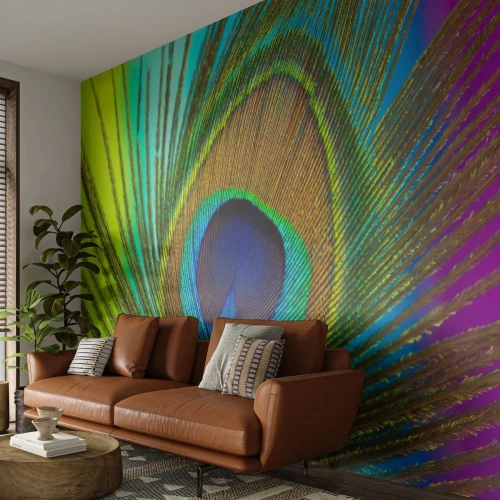 Papel de Parede Autocolante Deluxe Sticker - Olho no olho - Abstração, Pena de pavão, Pedaço - 350x256 cm