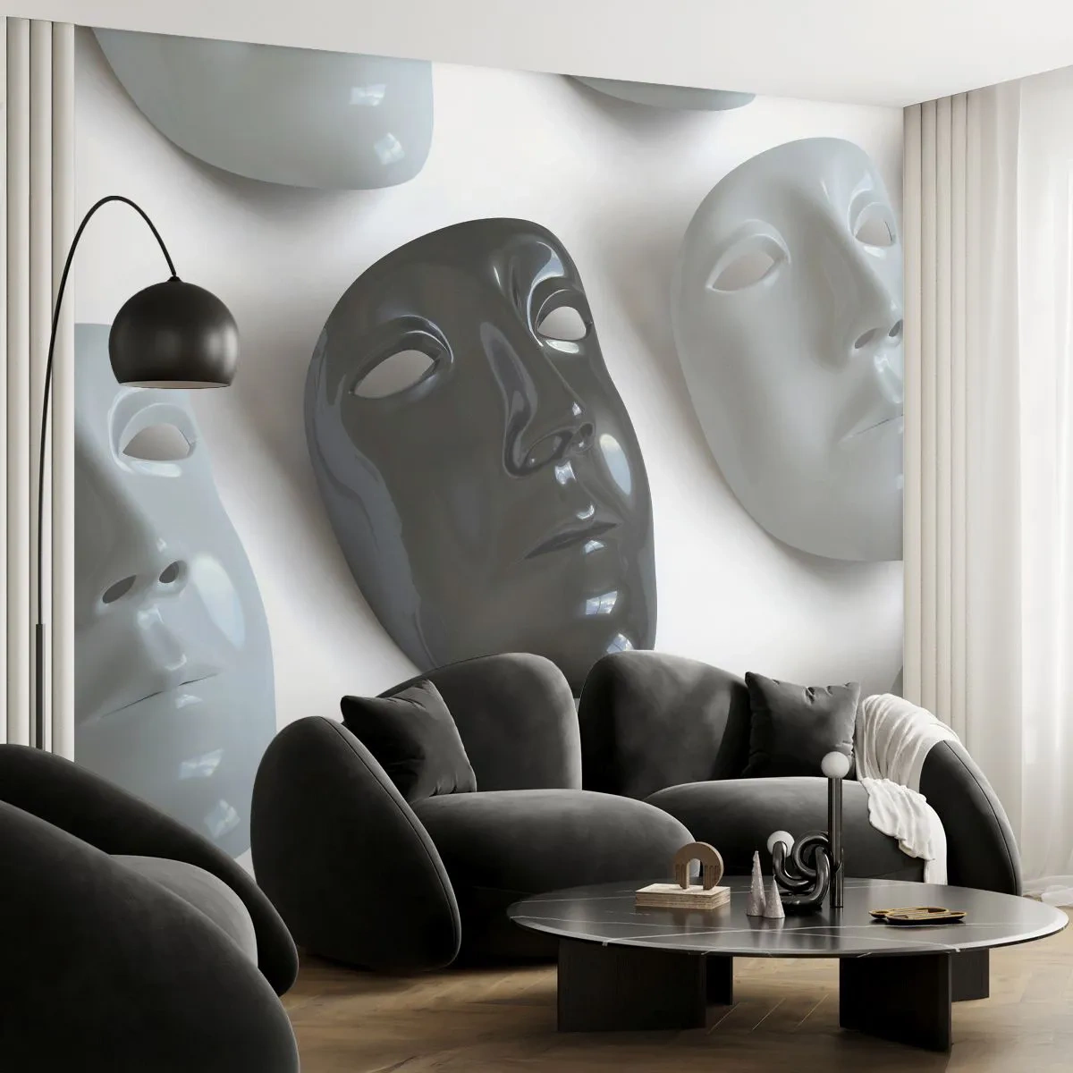 Papel de Parede Autocolante Deluxe Sticker - Como se destacar? - Pedaço, Máscara veneziana, Preto e branco - 250x175 cm
