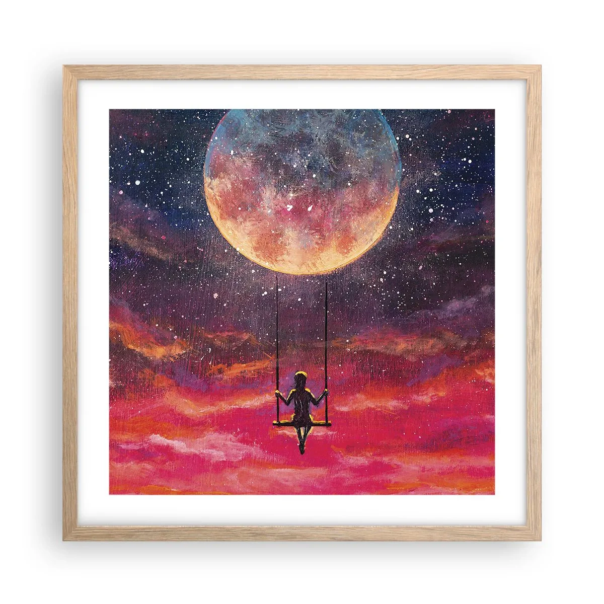 Pôster com moldura de carvalho claro - Balanço nas nuvens - 50x50 cm