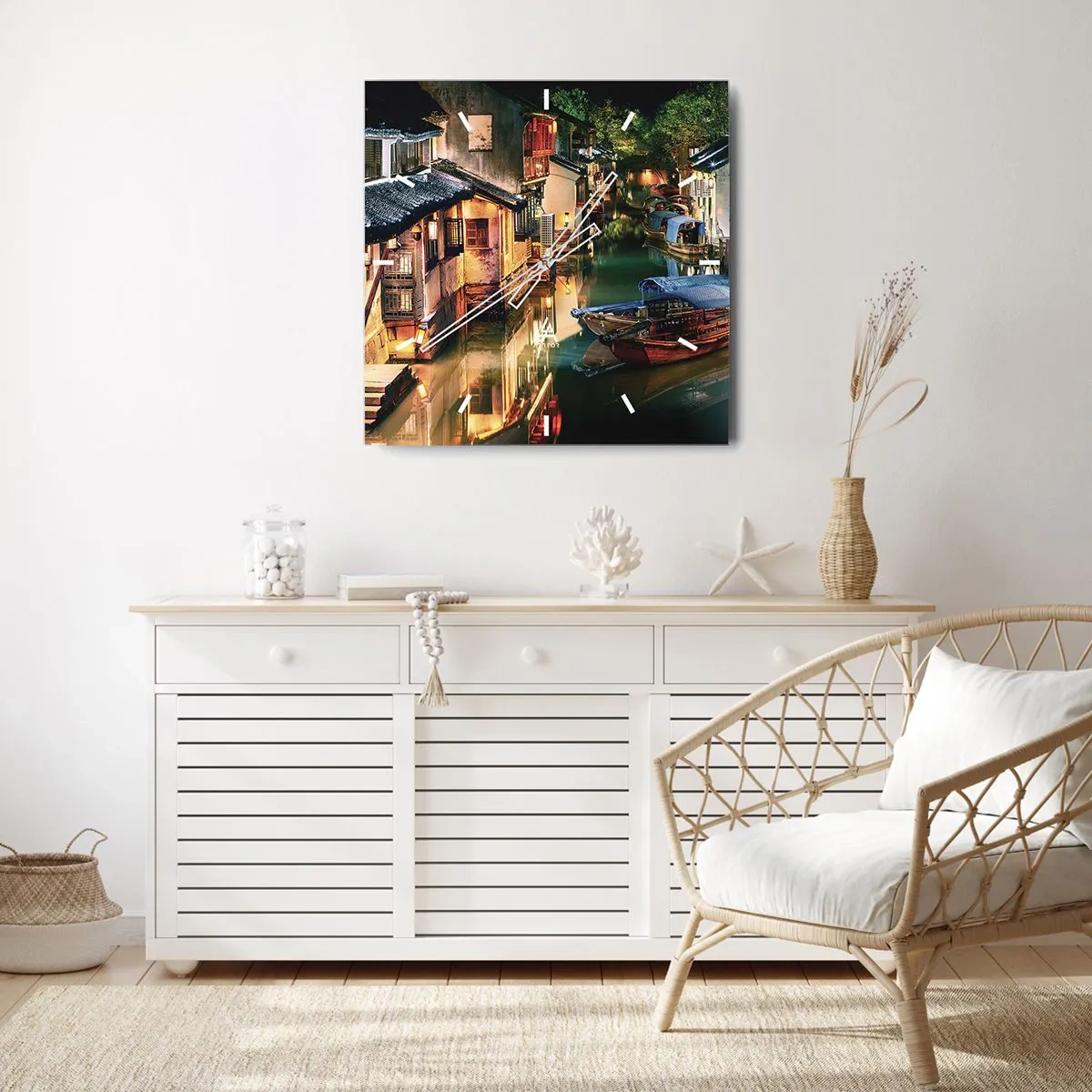 Relógio de parede - Relógio em vidro - Uma noite em uma rua chinesa - 40x40 cm