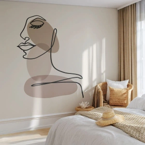 Papel de Parede Standard Eco - Um retrato minimalista de uma mulher em tons de bege e marrom. - 100x70cm - Ouvindo-se a si própria - Decoração de parede moderna para a sala de estar e quarto ARTTOR