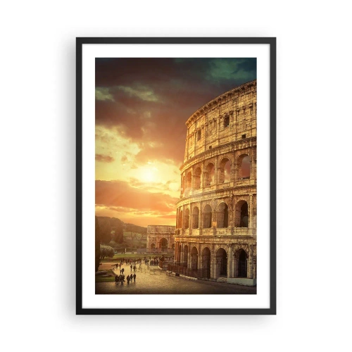 Pôster com moldura preta - O Coliseu em Roma ao pôr do sol - 50x70cm - Monumento colossal - Decoração de parede moderna para a sala de estar e quarto ARTTOR