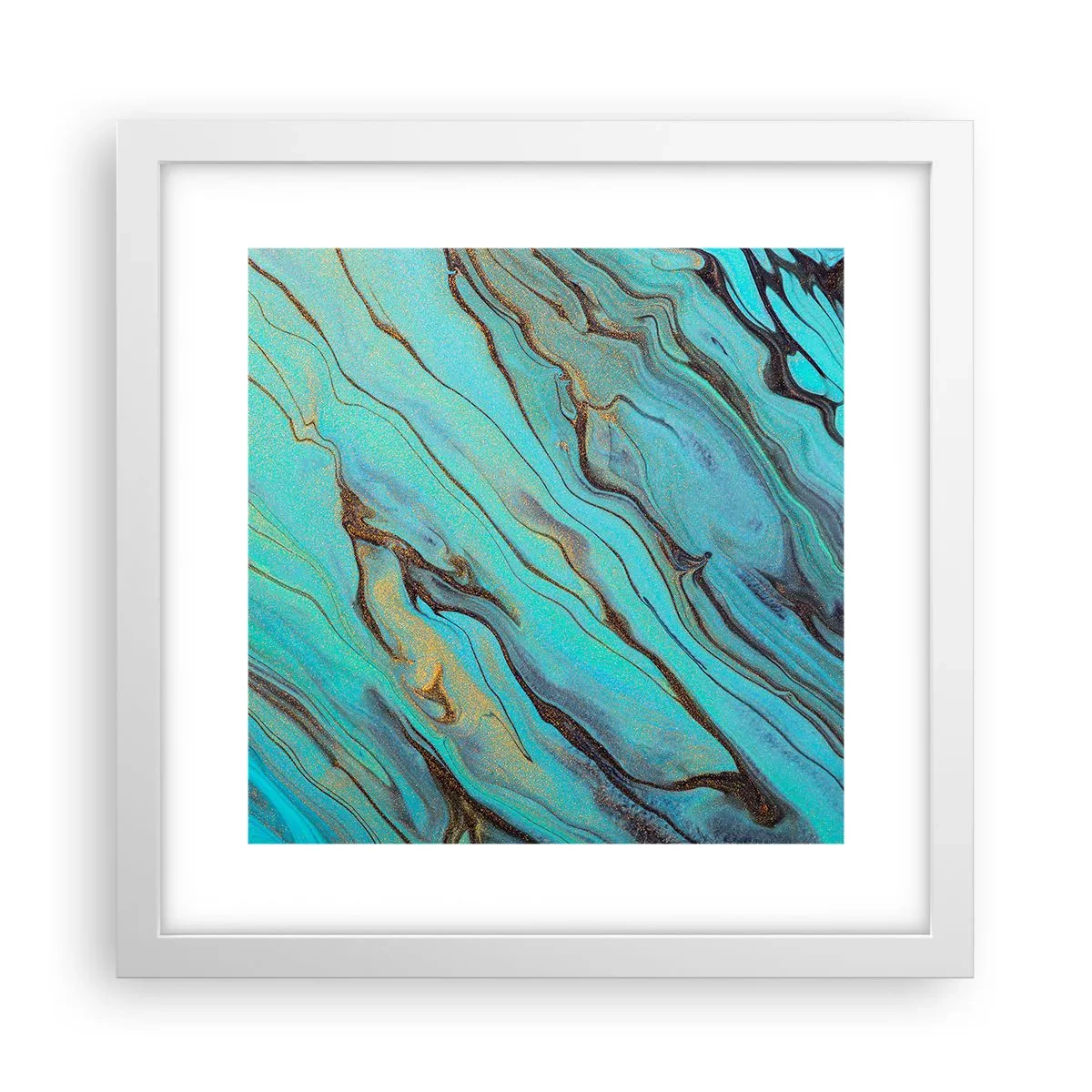 Pôster em moldura branca - Maré Turquesa - 30x30 cm