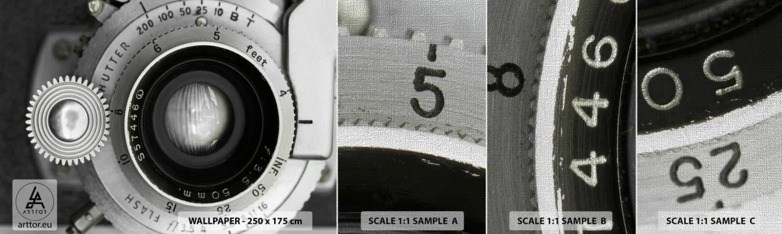 Amostra de papel de parede Premium Canvas - Uma história sobre Hollywood - Câmera, Preto e branco, Vintage - 100x30 cm