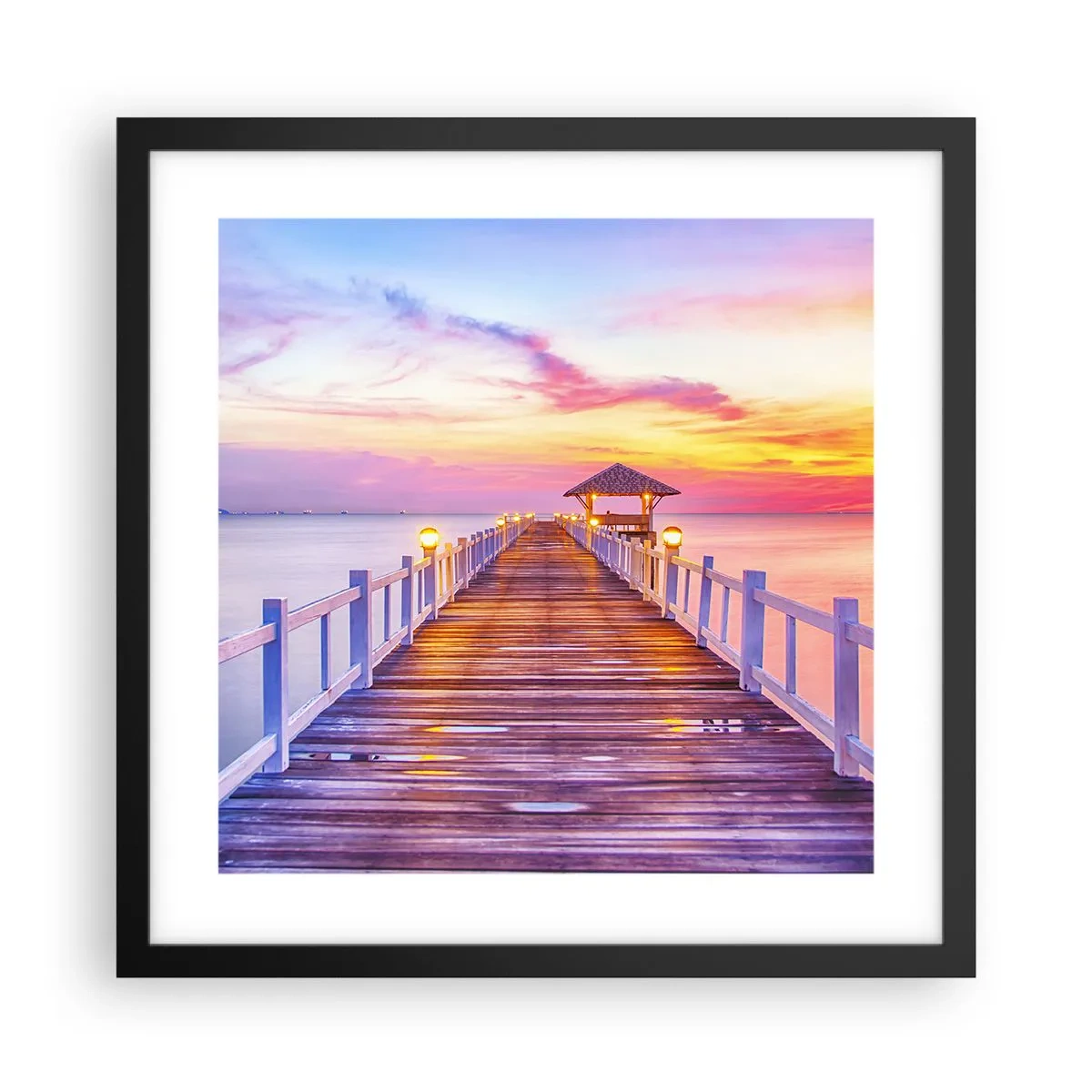 Pôster com moldura preta - O silêncio lilás-dourado da noite - 40x40 cm