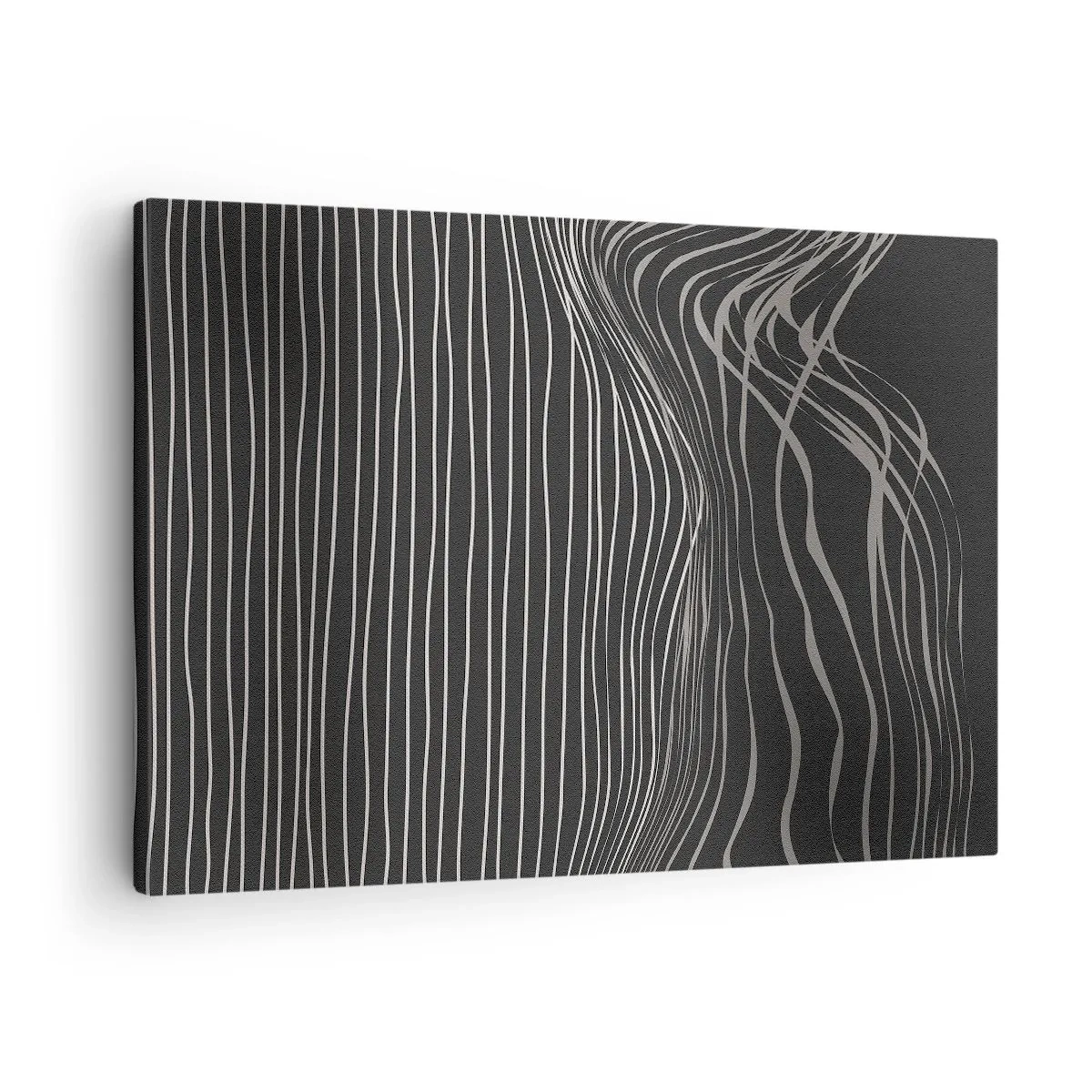 Quadro em tela - Linhas brancas sobre fundo cinza escuro em um arranjo abstrato - 70x50cm - Ritmo e sotaque - Decoração de parede moderna para a sala de estar e quarto ARTTOR