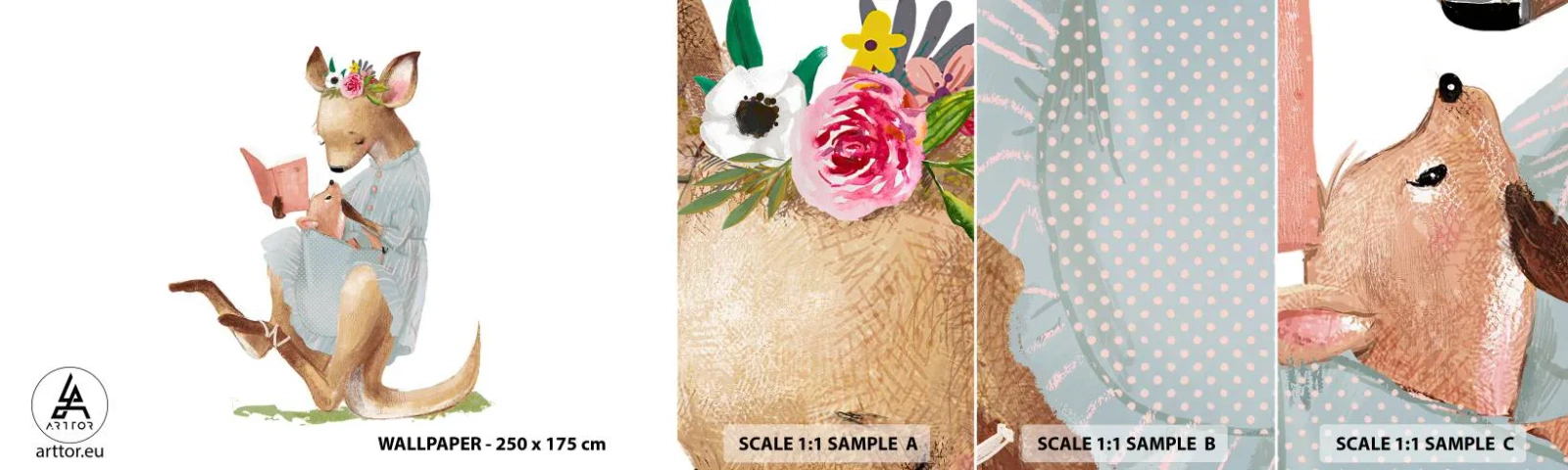 Amostra de papel de parede autocolante Deluxe Sticker - Leia para mim, mamãe - Para crianças, Canguru, Mãe com filho - 100x30 cm