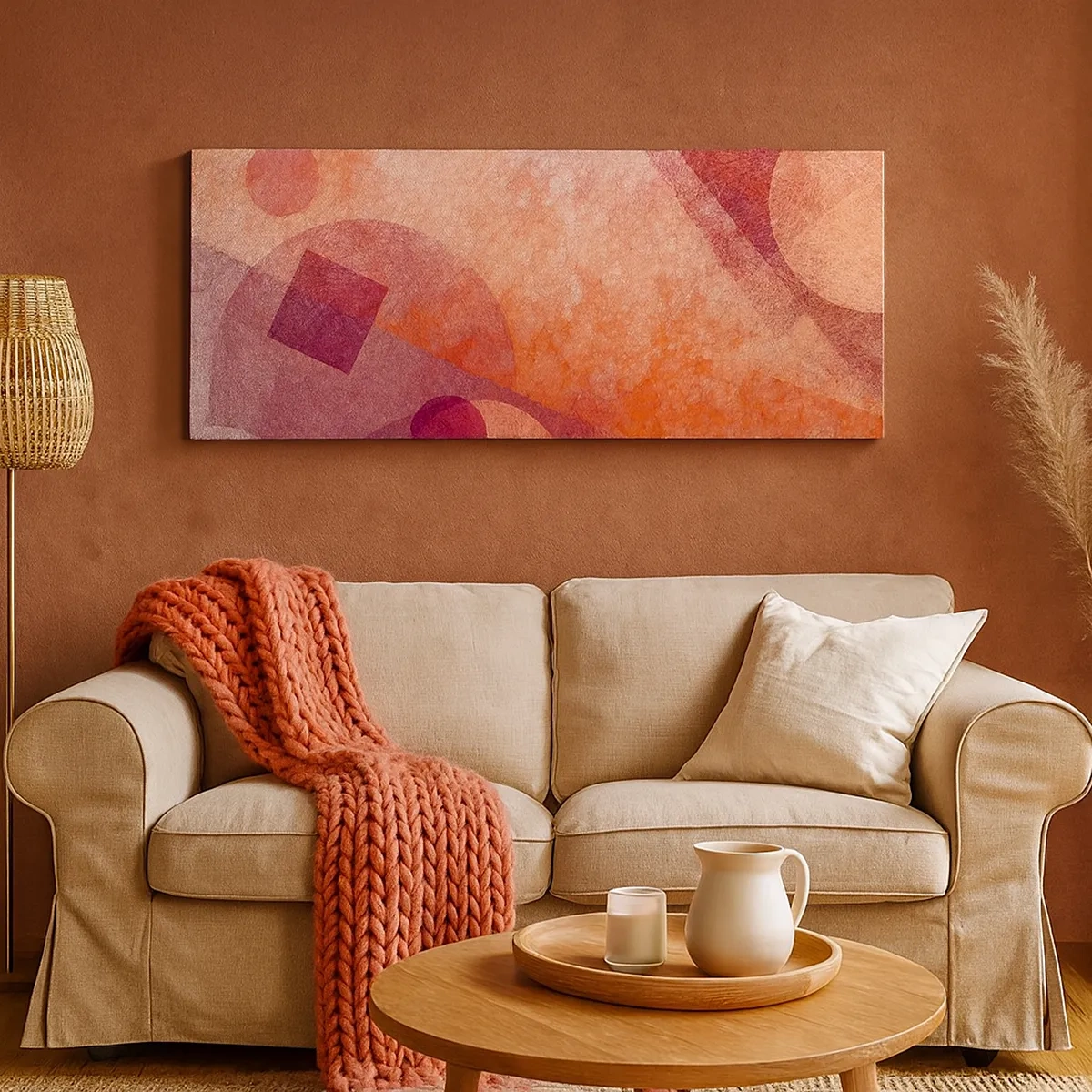 Quadro em tela - Transformações geométricas em rosa - 30x30 cm