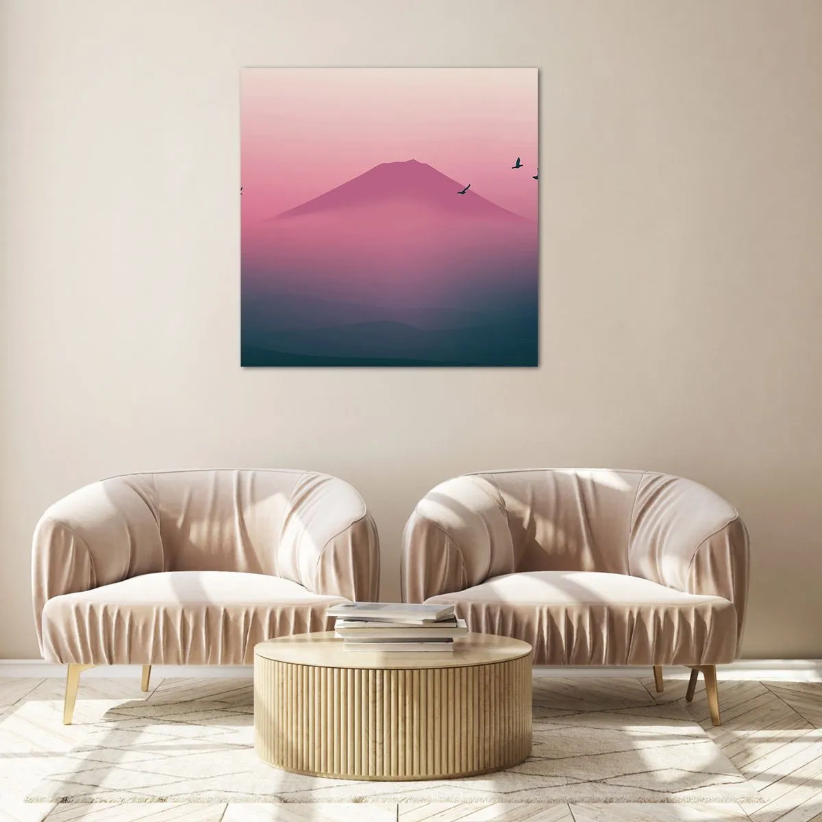 Quadro em vidro - Andarilhos sob as nuvens - 40x40 cm