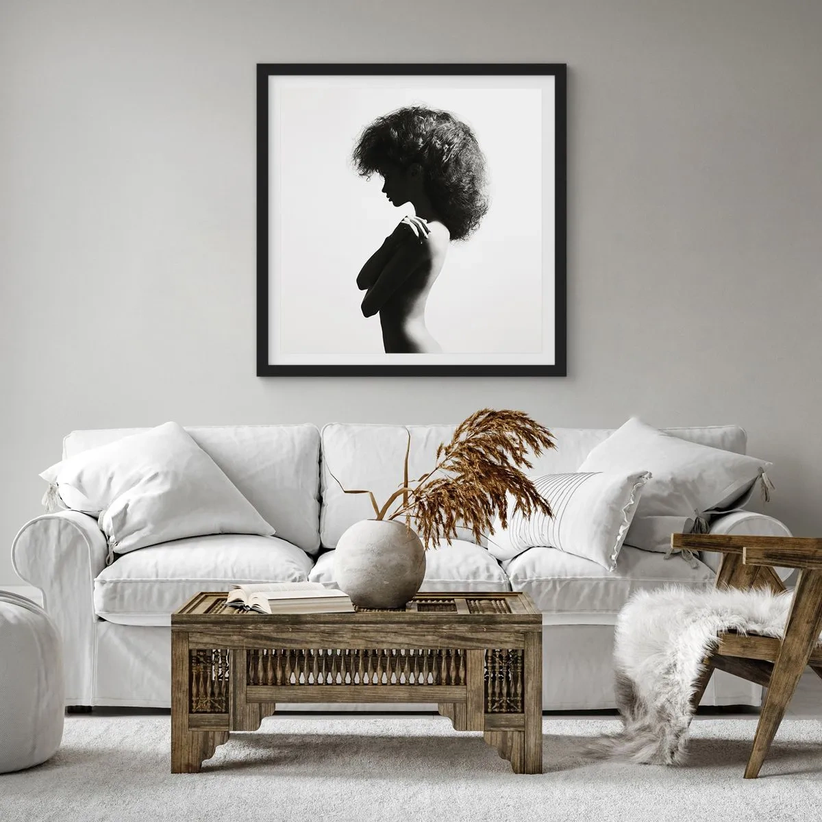 Pôster com moldura preta - Como uma flor em um caule fino - 60x60 cm