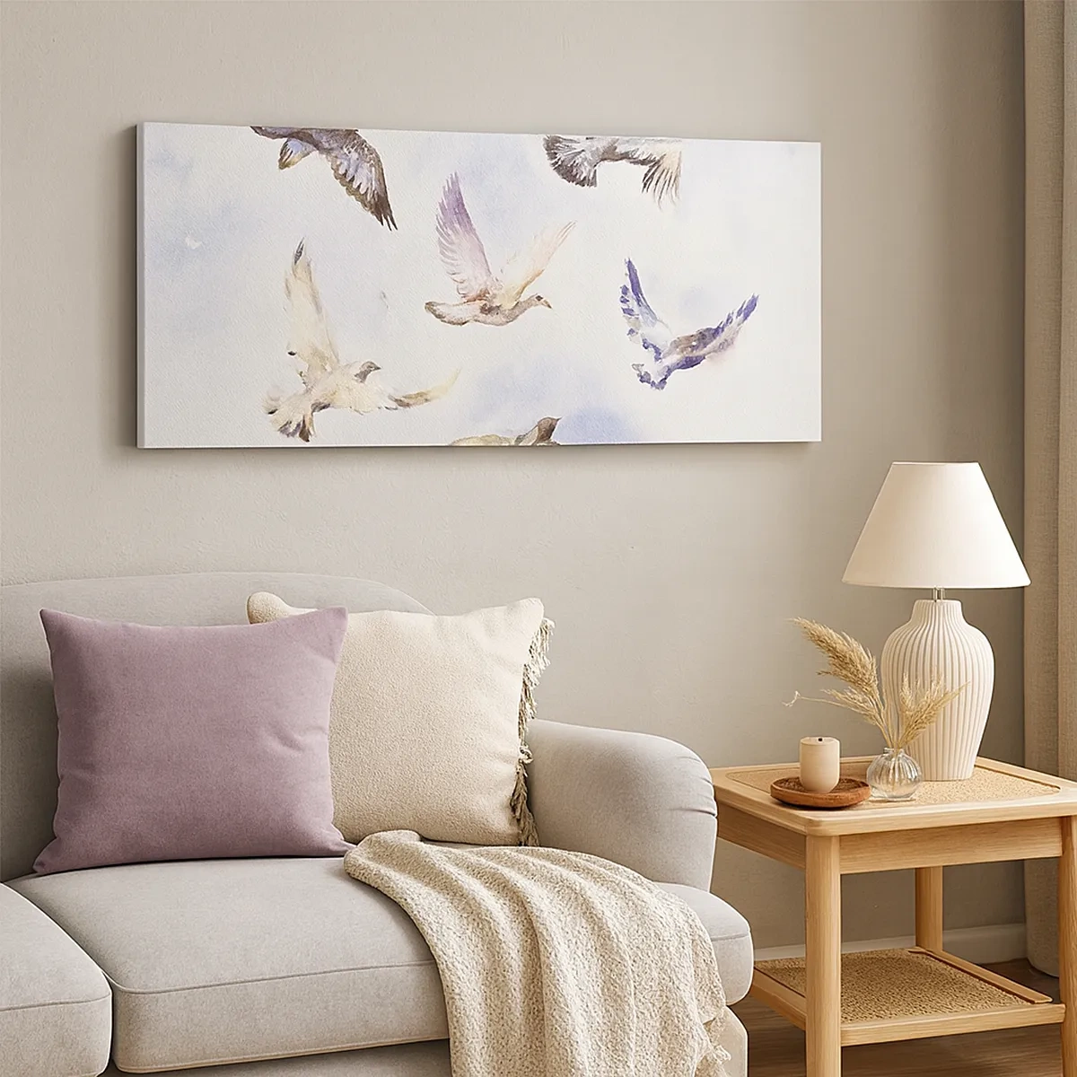 Quadro em tela - Liberdade em cinza e azul - 30x30 cm