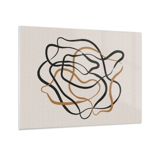 Quadro em vidro - Um emaranhado abstrato de linhas em preto e marrom. - 70x50cm - Tudo deu errado - Decoração de parede moderna para a sala de estar e quarto ARTTOR
