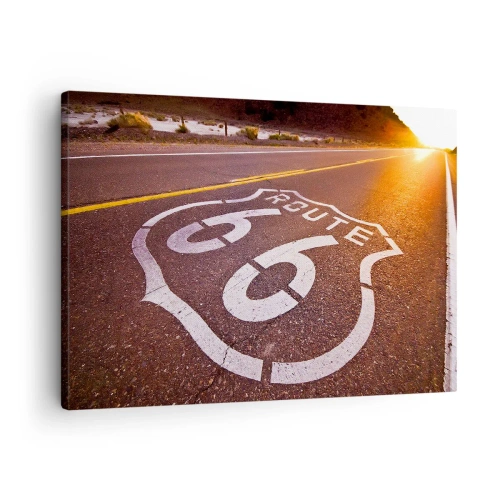 Quadro em tela - Rota 66 ao pôr do sol - 70x50cm - A famosa estrada 66 - Decoração de parede moderna para a sala de estar e quarto ARTTOR