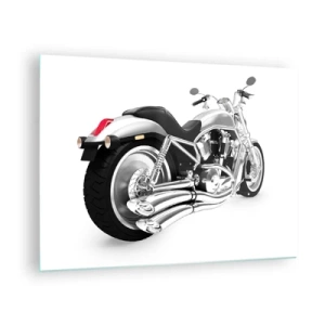 Quadro em vidro - Uma motocicleta cromada em estilo moderno sobre fundo branco - 70x50cm - O sonho de um colecionador - Decoração de parede moderna para a sala de estar e quarto ARTTOR