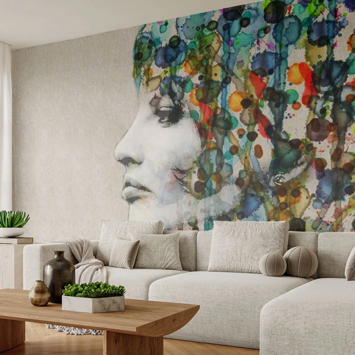 Papel de Parede Standard Eco - Emergida das cinzas - Rosto de mulher, Abstração, Gráficos - 300x210 cm