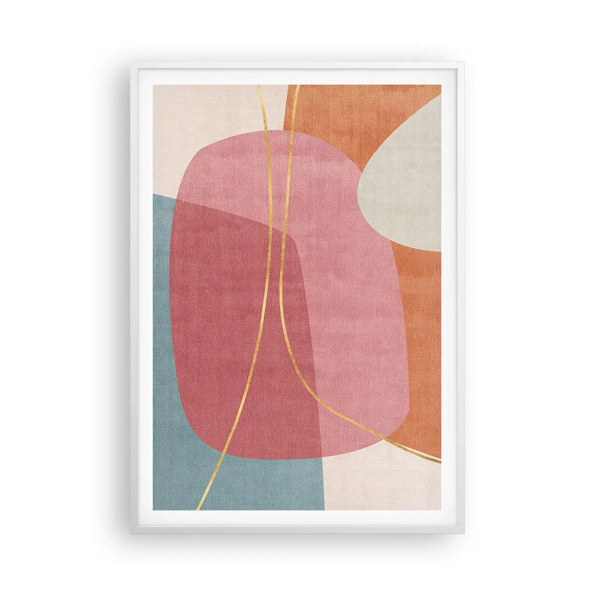 Pôster em moldura branca - Composição pastel com fio dourado - 70x100 cm