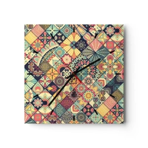 Relógio de parede - Relógio em vidro - Vibrações marroquinas - 30x30 cm