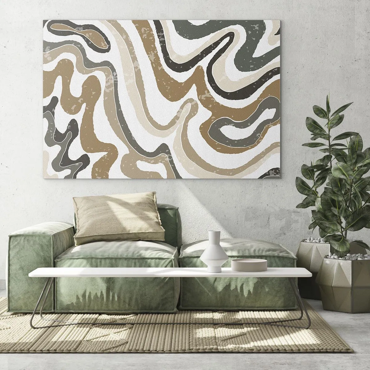 Quadro em vidro - Padrão abstrato em cores terrosas - 70x50cm - Meandros de cores da terra - Decoração de parede moderna para a sala de estar e quarto ARTTOR