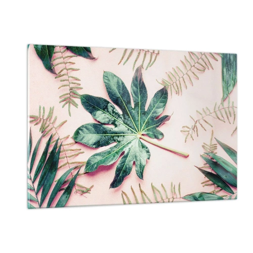 Quadro em vidro - Estudo do verde em um fundo rosa - 120x80 cm