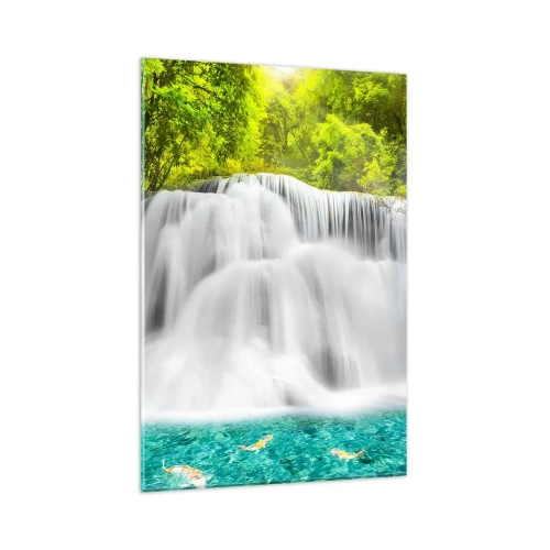 Quadro em vidro - Cascata espumosa do verde ao azul - 80x120 cm