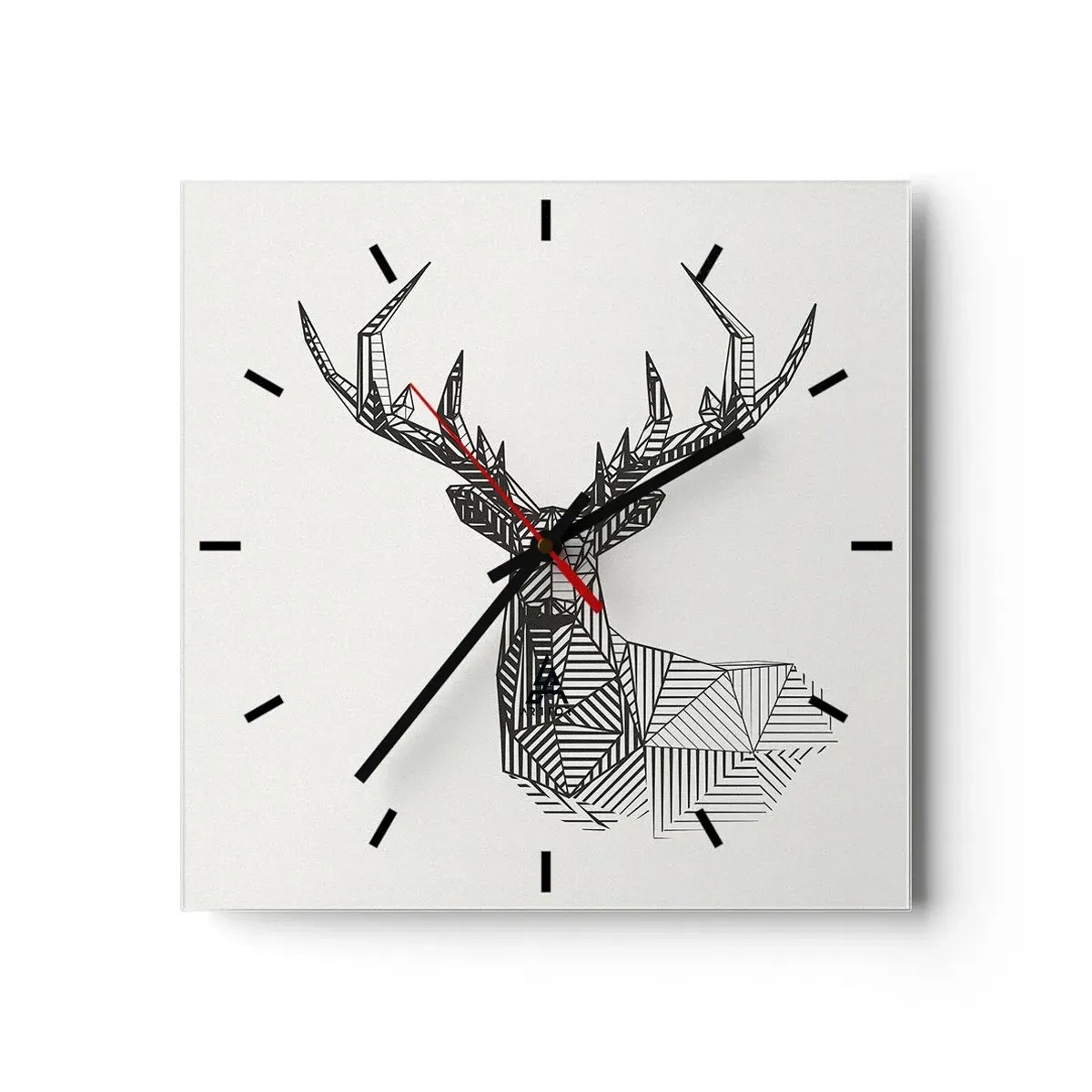 Relógio de parede - Relógio em vidro - Veado em estilo cubista - 30x30 cm