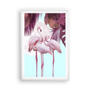 Pôster em moldura branca - Três graças de pássaros - 61x91 cm