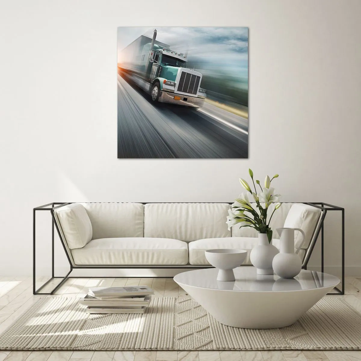 Quadro em vidro - Gigante americano com pressa - 40x40 cm